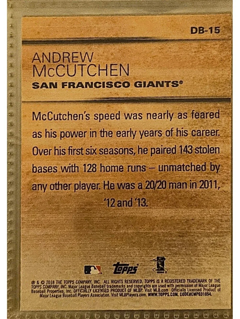 2018 Topps Update Don't Blink Insert #DB-15 Andrew McCutchen Giants